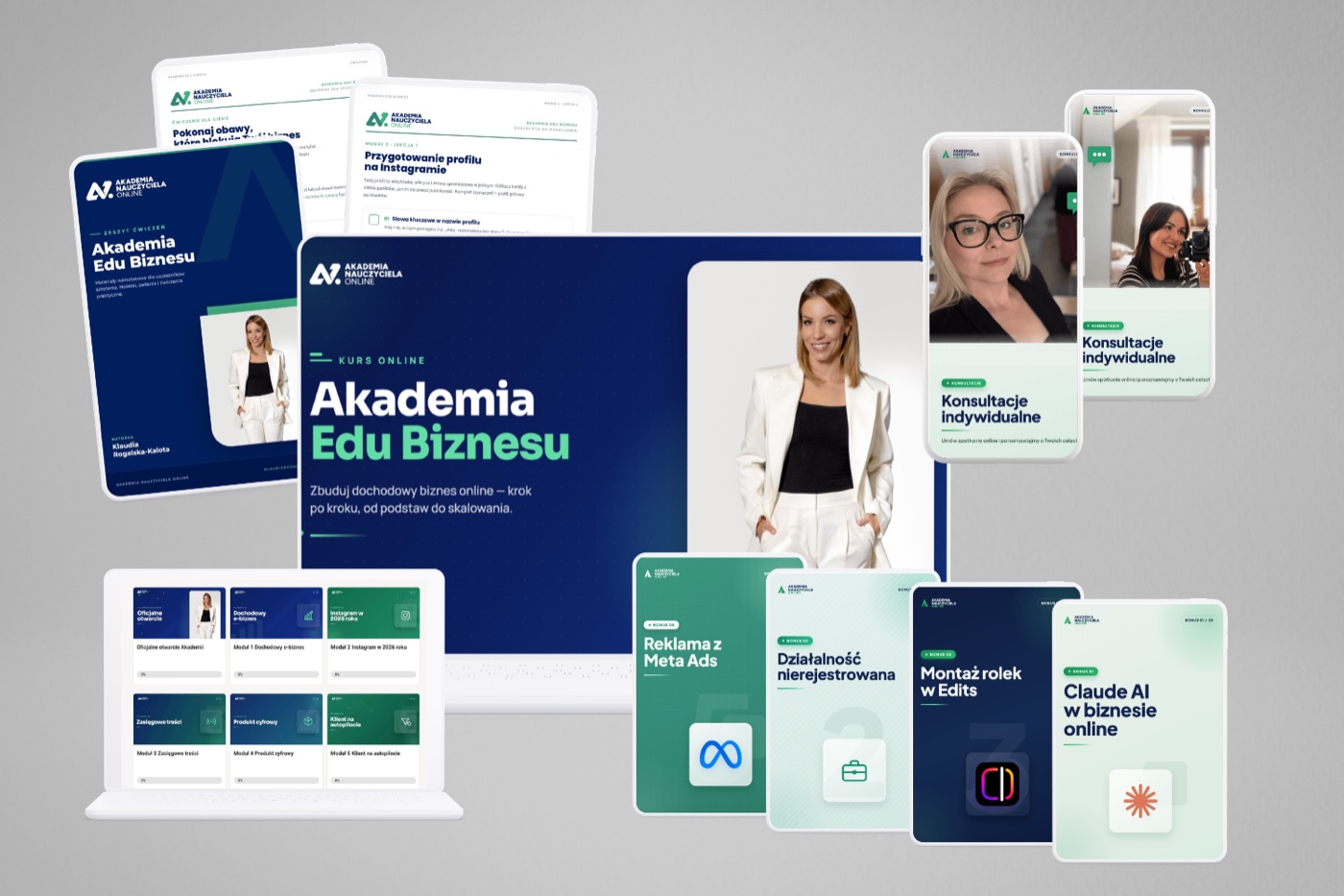 Co dostajesz w Akademii Edu Biznesu: kurs, zeszyt ćwiczeń, konsultacje i 4 bonusy