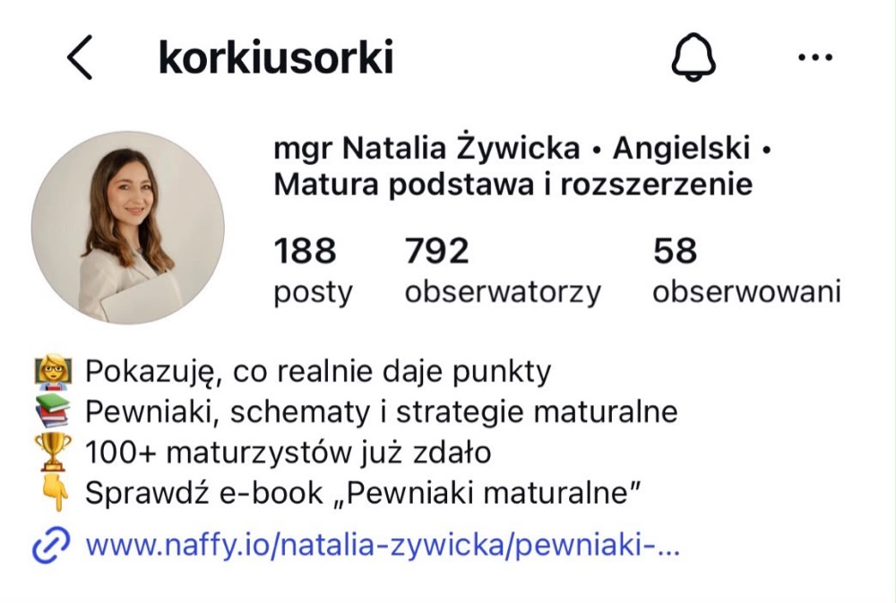Konto uczestniczki na Instagramie