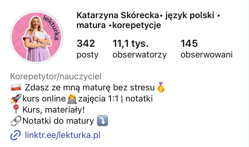 Konto uczestniczki na Instagramie