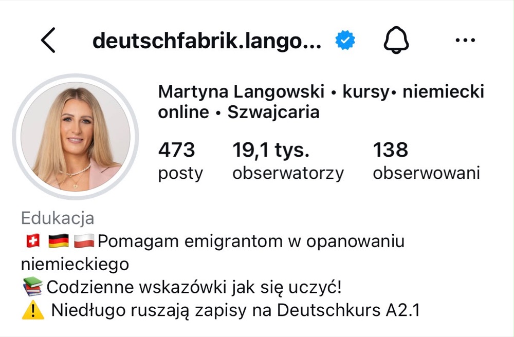 Konto uczestniczki na Instagramie